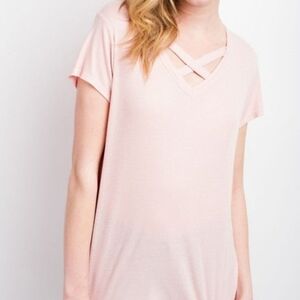 12 PM BY MON AMI Pink Short Sleeve Cross V Neck Top Size XL NWT